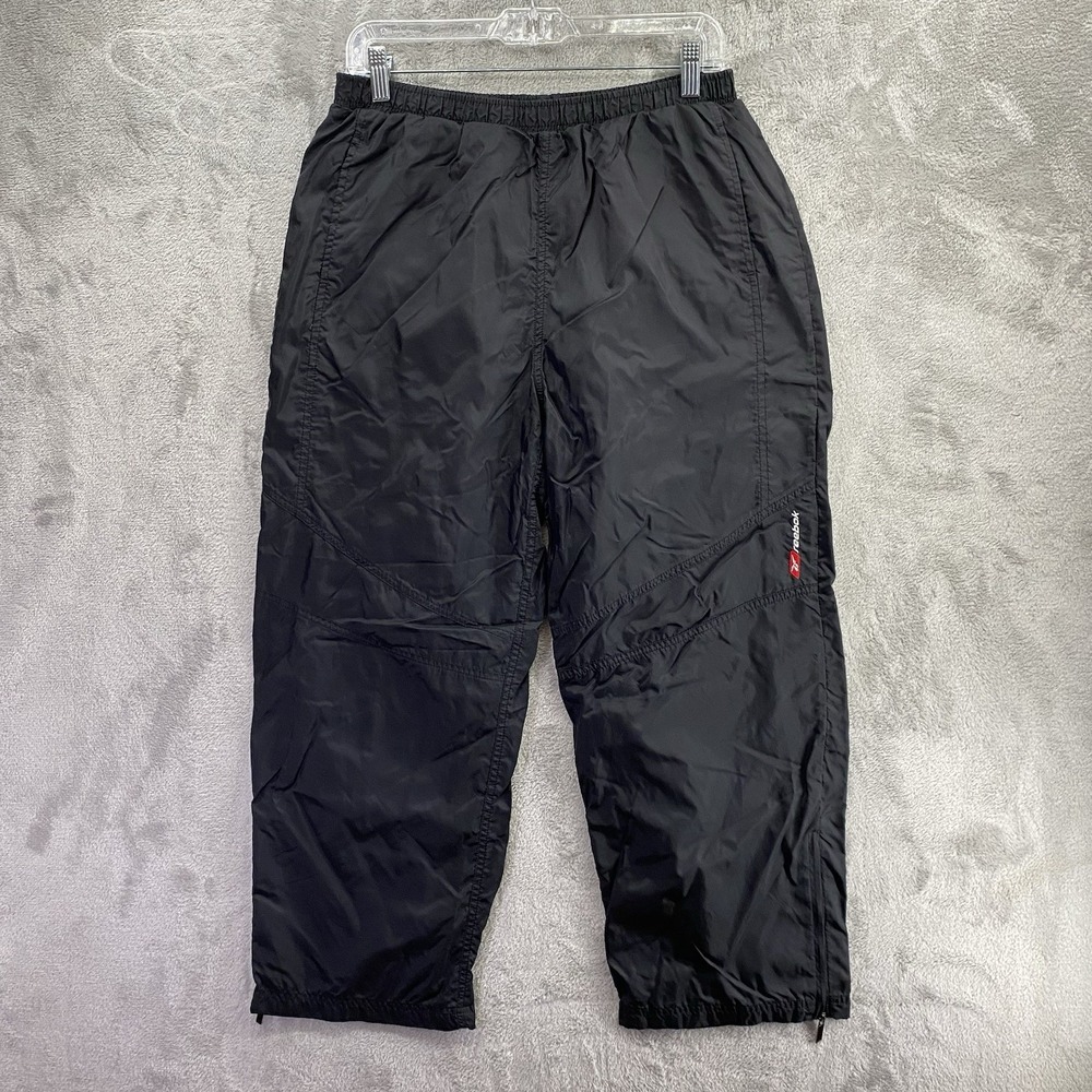 VINTAGE Reebok Pants Mens XL Black Nylon Track Windbreaker Ankle Zip Hem 90s EUC
